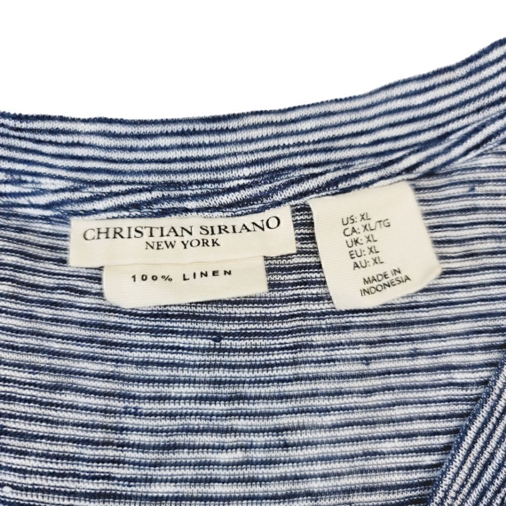 Christian Siriano 100% Linen Striped Oversized Top in Navy Blue Size XL - Picture 10 of 12